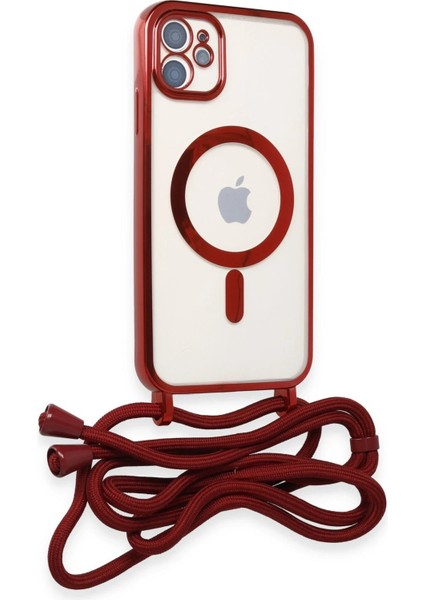 Newface iPhone 11 Kılıf Divo Lazer Askılı Magsafe Kapak - Kırmızı