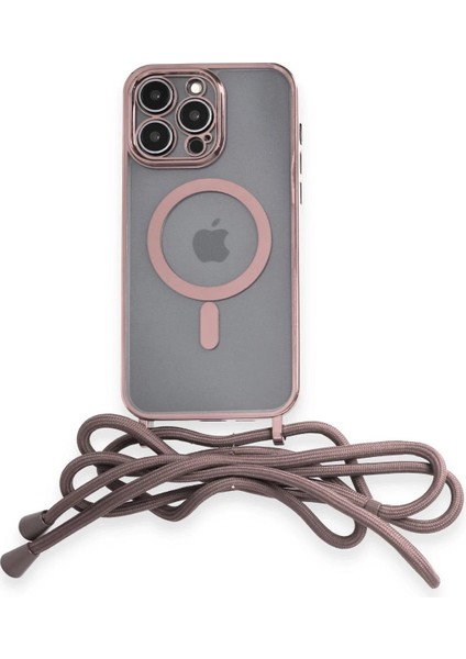 Newface iPhone 13 Pro Max Kılıf Divo Lazer Askılı Magsafe Kapak - Pembe