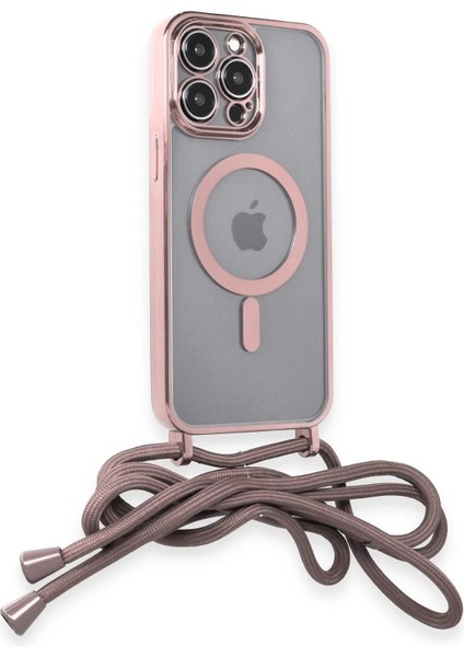 Newface iPhone 13 Pro Max Kılıf Divo Lazer Askılı Magsafe Kapak - Pembe