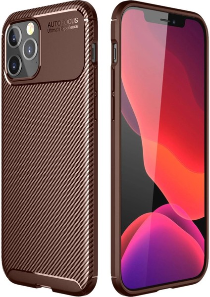 Newface iPhone 12 Pro Max Kılıf Auto Focus Karbon Kapak - Kahverengi