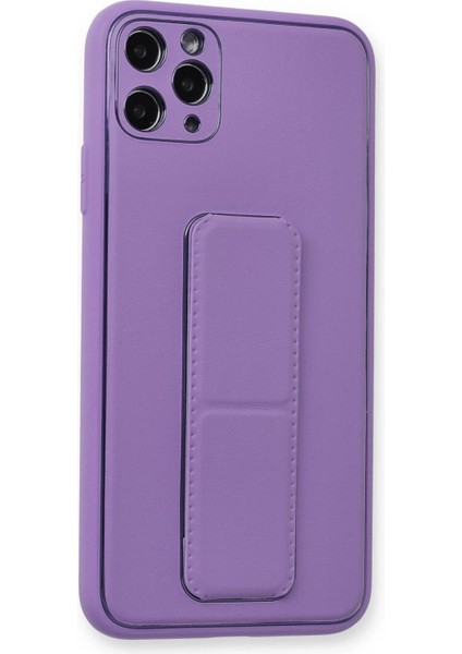 Newface iPhone 11 Pro Max Kılıf Coco Deri Standlı Kapak - Koyu Lila