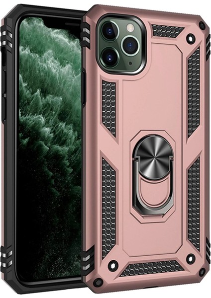 Newface iPhone 11 Pro Max Kılıf Sofya Yüzüklü Silikon Kapak - Rose