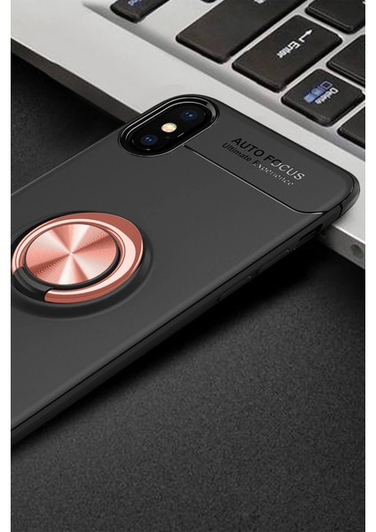 Newface iPhone Xs Max Kılıf Range Yüzüklü Silikon - Siyah-Gold