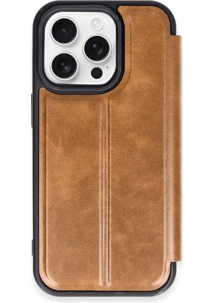 Newface iPhone 15 Pro Max Kılıf Flip Cover - Taba