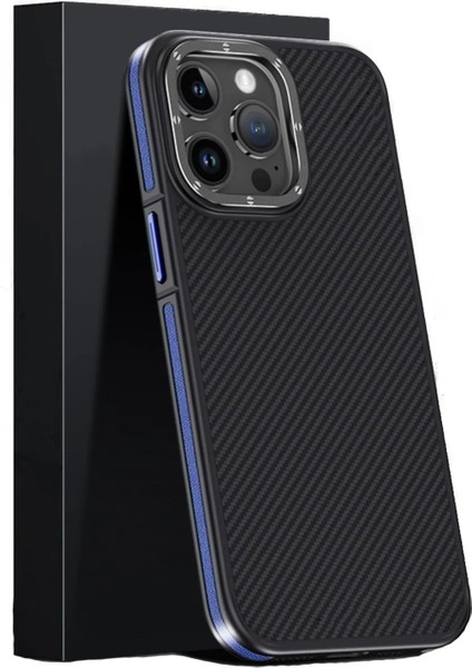 Joko iPhone 15 Pro Max Kılıf Aramid 600D Kevlar Karbon Fiber Magsafe Kapak - Lacivert