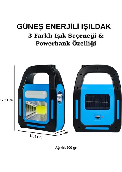 Güneş Enerjili ve USB Şarj Edilebilir 3 Modlu Karavan Bağ Bahçe Kamp Lambası-Powerbank Özellikli