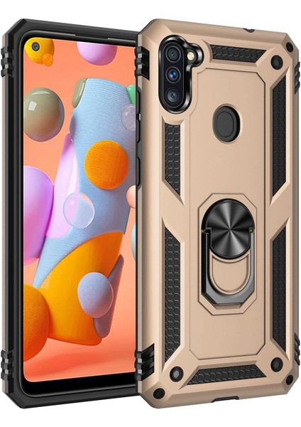 Newface Samsung Galaxy A11 Kılıf Sofya Yüzüklü Silikon Kapak - Gold