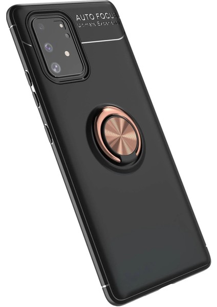 Newface Samsung Galaxy A91 / S10 Lite Kılıf Range Yüzüklü Silikon - Siyah-Gold