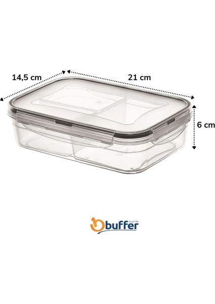 3 Bölmeli Kilitli Kapaklı 1 Litre Erzak Saklama Kabı