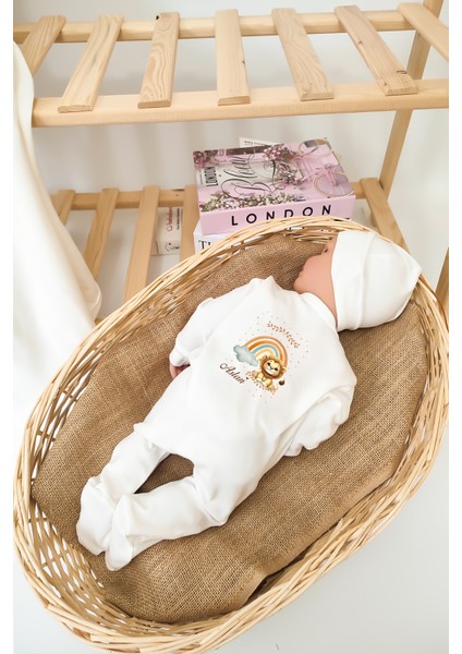 %100 Pamuk Aslan Isme Özel Organik Baskılı Hastane Çıkışı Yenidoğan Isimli Fırça Hediyelik Set indirimleri