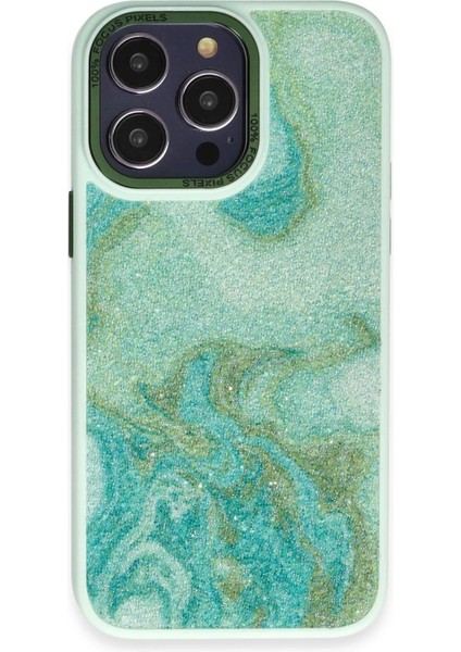 Newface iPhone 13 Pro Max Kılıf Moda Simli Kapak - Yeşil