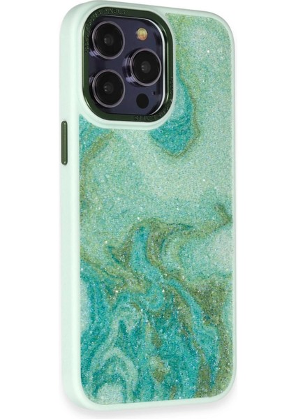 Newface iPhone 13 Pro Max Kılıf Moda Simli Kapak - Yeşil