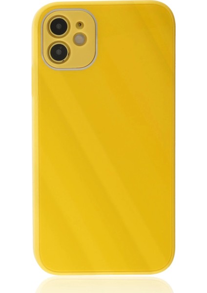 Newface iPhone 12 Kılıf Glass Kapak - Sarı