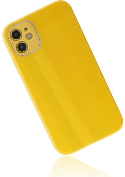 Newface iPhone 12 Kılıf Glass Kapak - Sarı