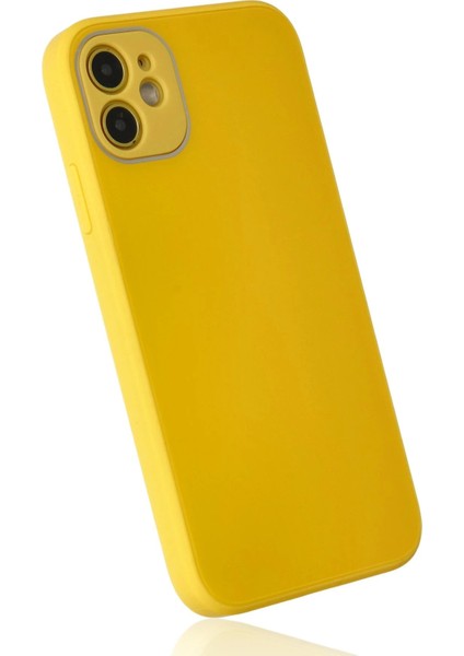 Newface iPhone 12 Kılıf Glass Kapak - Sarı