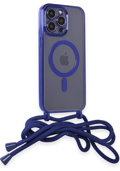 Newface iPhone 13 Pro Max Kılıf Divo Lazer Askılı Magsafe Kapak - Mavi