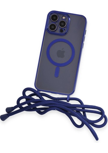 Newface iPhone 13 Pro Max Kılıf Divo Lazer Askılı Magsafe Kapak - Mavi