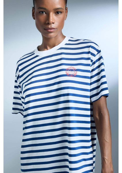 fit Oversize Geniş Kalıp Bisiklet Yaka Slogan Baskılı Sporcu Kısa Kollu TIŞÖRT E2782AX25SM