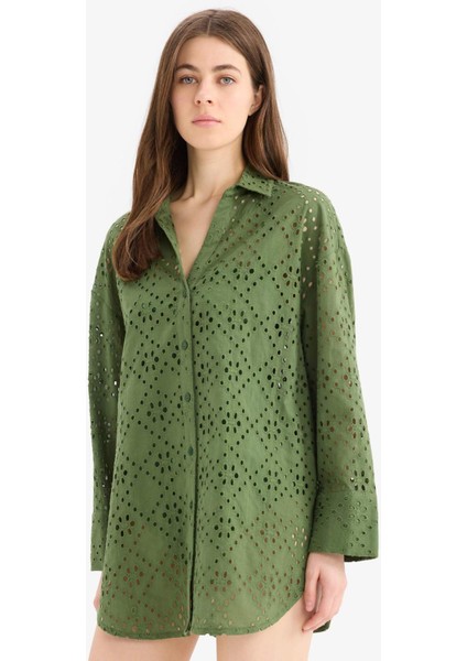 Regular Fit Pamuklu Brode Plaj Gömleği-Fall in Love C0506AX25SM modelleri