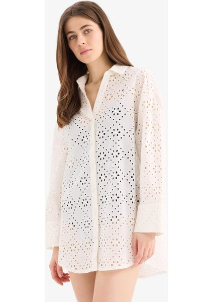 Regular Fit Pamuklu Brode Plaj Gömleği-Fall in Love C0506AX25SM modelleri