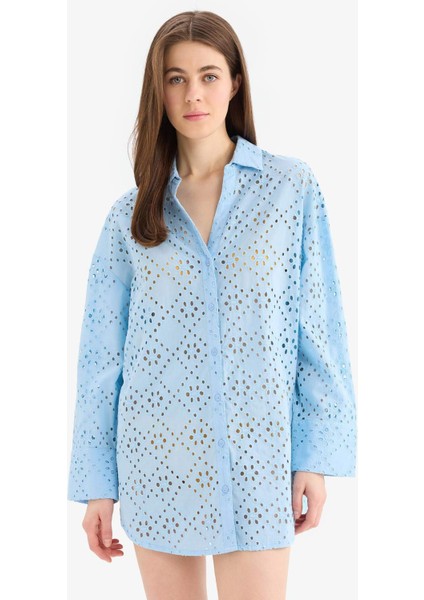 Regular Fit Pamuklu Brode Plaj Gömleği-Fall in Love C0506AX25SM modelleri