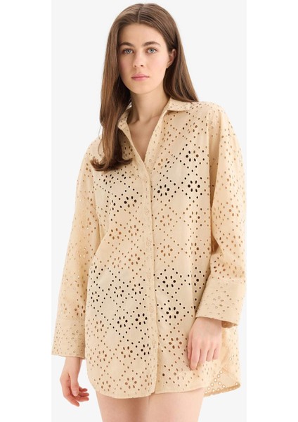 Regular Fit Pamuklu Brode Plaj Gömleği-Fall in Love C0506AX25SM modelleri
