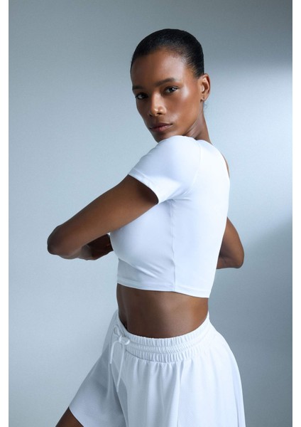 fit Crop Top Bisiklet Yaka Sporcu Kısa Kollu TIŞÖRT E2663AX25SM