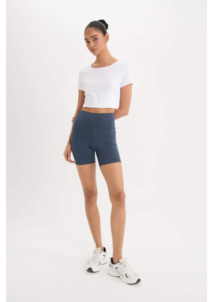 fit Crop Top Bisiklet Yaka Sporcu Kısa Kollu TIŞÖRT E2663AX25SM