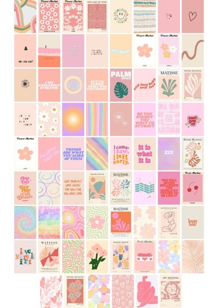 Elite Danish Pastel Poster Seti - Arkası Yapışkanlı Pembe Poster Seti - 70 Adet Poster Kolaj Seti - 1m*1m 1 Adet