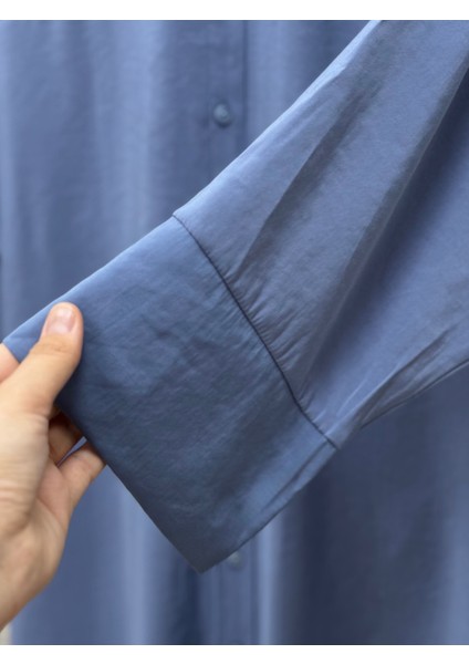 Nuboria Kadın Tesettür Yazlık Gömlek Elbise/robalı Modal Takma MANŞET-TN030 Indigo
