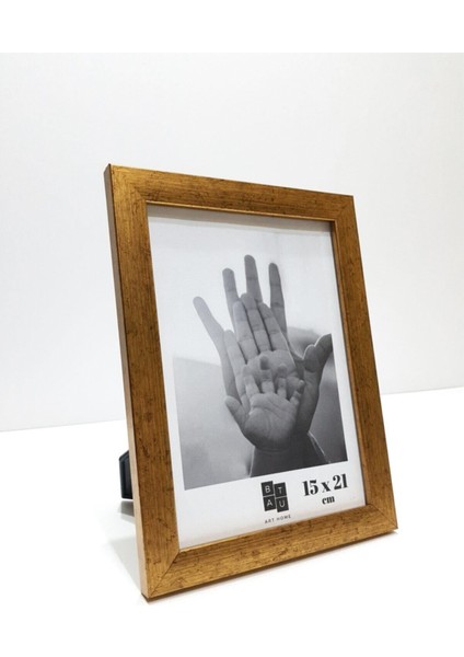 Elite Fotoğraf Çerçevesi Gerçek Camlı Masaüstü Ayaklı ve Duvara Asılabilir 15X21 cm Mat Altın 1 Adet