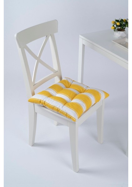 Elite Beta Sarı Beyaz Pofidik Sandalye Minderi Bağcıklı 40X40CM 1 Adet