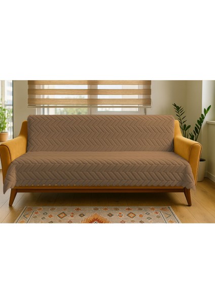 Elite Peluş Pamuklu Kahve Koltuk Örtüsü Sünger Tabanlı Kaymaz Çekyat/kanepe Örtüsü | 160X210 Cm, 1 Parça 1 Adet