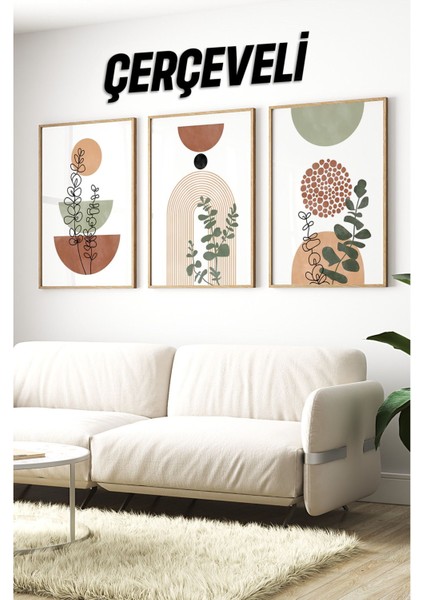 Elite Dekorize Mdf Tablo Seti 3 Parça 3 mm - Çerçeveli Salon Oturma Odası Için Bohem Duvar Dekoru 3018 1 Adet