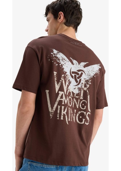 %100 Pamuk Vikings Valhalla Comfort Regular Fit Rahat Kalıp Bisiklet Yaka Sırt Baskılı Kısa Kollu Tişört B5533AX25SP