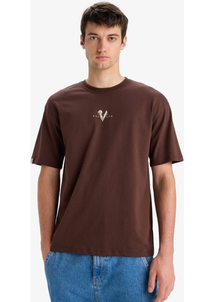 %100 Pamuk Vikings Valhalla Comfort Regular Fit Rahat Kalıp Bisiklet Yaka Sırt Baskılı Kısa Kollu Tişört B5533AX25SP fırsatları
