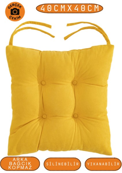Elite Pastello Sandalye Minderi –sarı – Kadife Dokulu, Bağcıklı, Yıkanabilir – 40X40 1 Adet