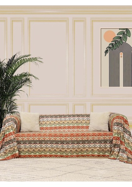 Elite Softmicro Etnik Desenli Boho 180X220 cm Koltuk Örtüsü Şalı, Kanepe Örtüsü, Tv Battaniyesi Doğal Renk 1 Adet