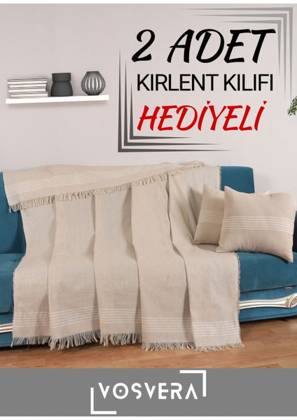 Elite Pamuklu Naturel Koltuk Örtüsü 180X225 cm ve Hediyeli 2 Adet 40X40 cm Kırlent Kılıfı 1 Adet