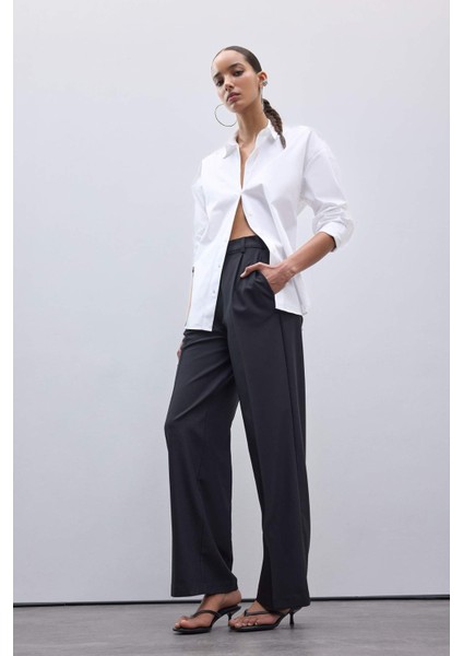 Oversize Geniş Kalıp Basic Düz Poplin Uzun Kollu Gömlek T8735AZ25SP