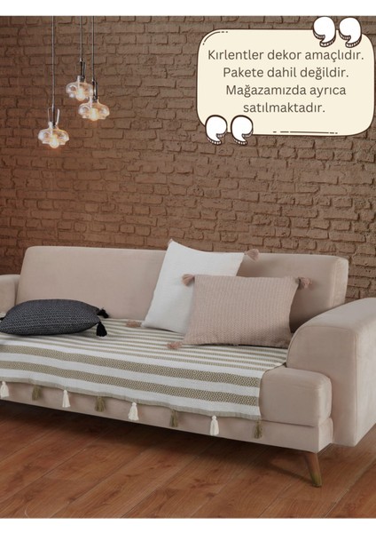 Elite Liva Ponponlu Hardal Koltuk Örtüsü 115 x 200 cm Kanepe Divan Çekyat Berjer Örtüsü Şalı Püsküllü 1 Adet