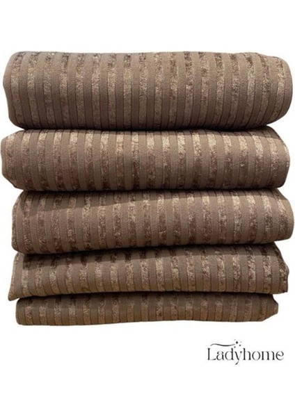Elite Bambu Çizgili Süngerli Kadife Kaymaz Çekyat Koltuk Örtüsü 170X210 cm Kahverengi 1 Adet