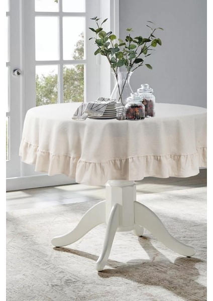 Elite Naturel Fırfırlı Masa Örtüsü Vintage 130 cm Yuvarlak 1 Adet