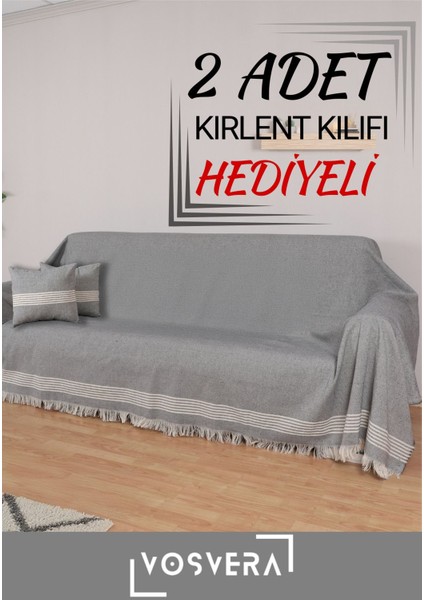Elite Kolları Örten Pamuklu Koltuk Çekyat Örtüsü 180X320 cm Hediyeli 2 Adet 40X40 cm Kırlent Kılıfı 1 Adet