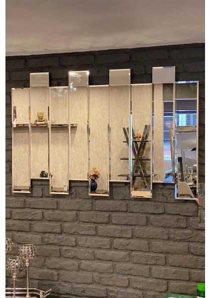 Elite 9 Parça 12X70 cm Şişecam Flotal Piyano Duvar Aynası – Beyaz Renk Bizoteli Dekoratif Ayna Seti 1 Adet