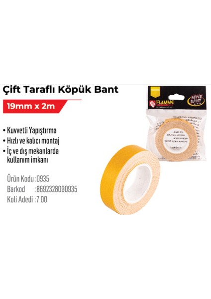 Çift Taraflı Köpük Bant 19MM x 2m 3 Adet