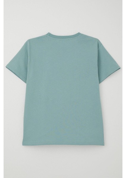 Erkek Çocuk Tişört Yazı Bakılı 5-10 Yaş, Su Yeşili fiyatları