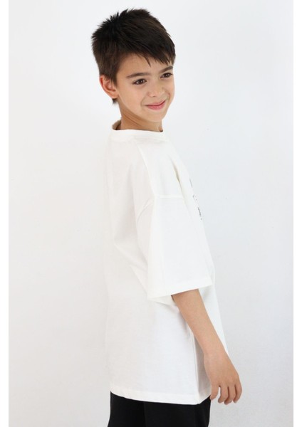 Erkek Çocuk Tişört Yazı Baskılı 8-14 Yaş, Ekru modelleri