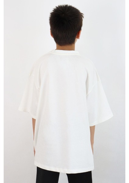 Erkek Çocuk Tişört Yazı Baskılı 8-14 Yaş, Ekru fırsatları