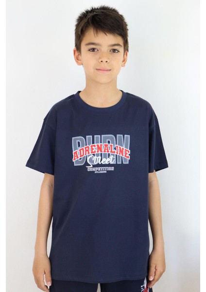Erkek Çocuk Tişört Yazı Baskılı 5-10 Yaş, Lacivert